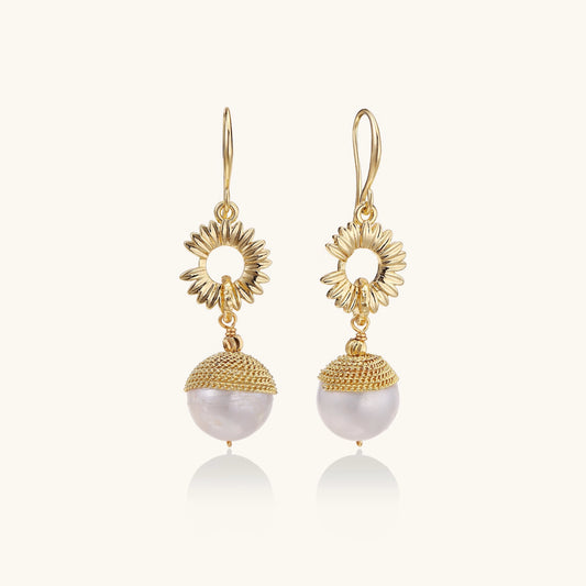 Ridged Medallion & Baroque Pearl Hook Earrings