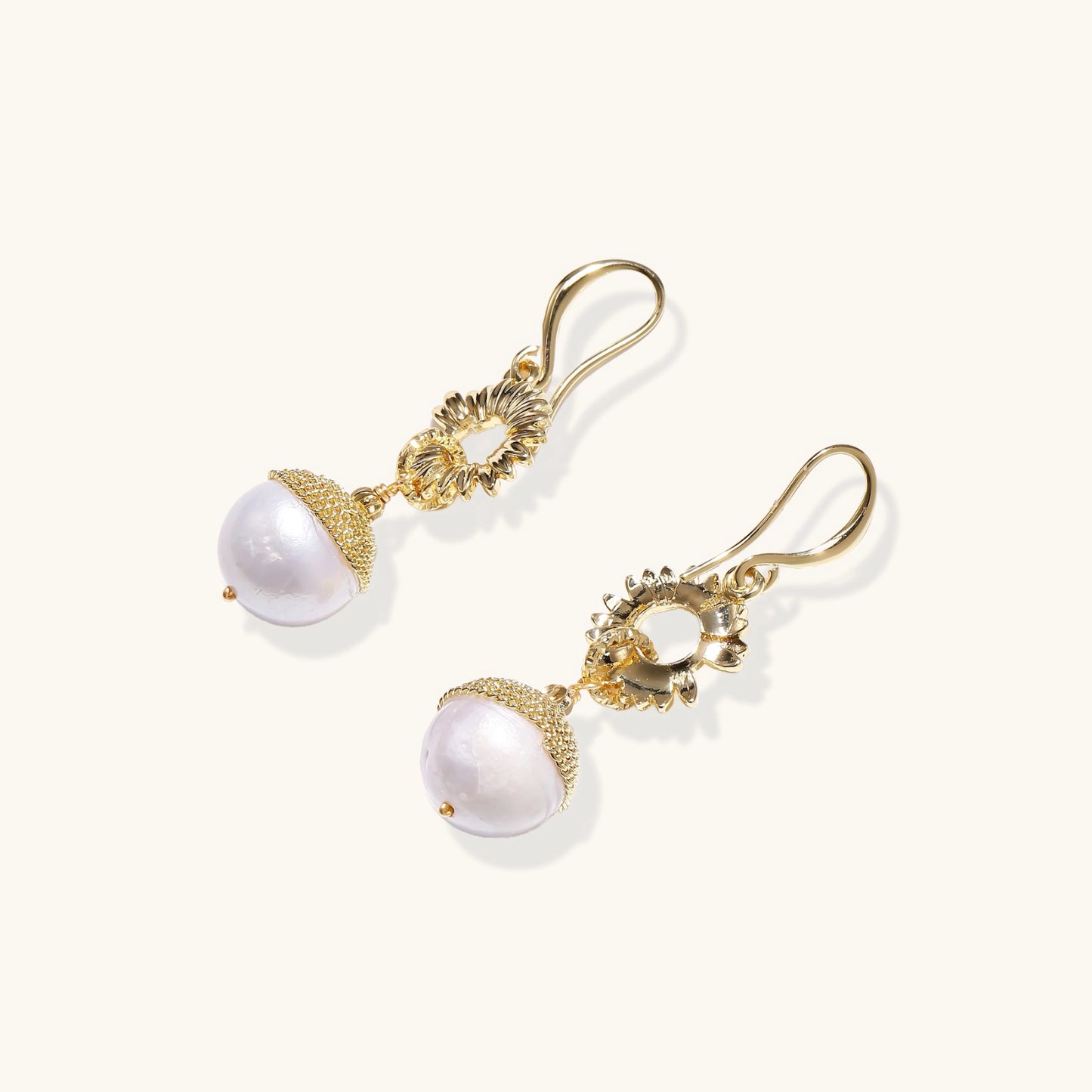 Ridged Medallion & Baroque Pearl Hook Earrings
