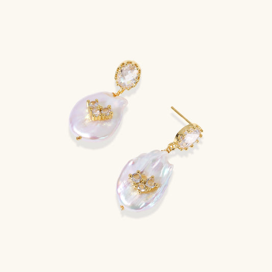 Iridescent Baroque Pearl & Crystal Drop Earrings