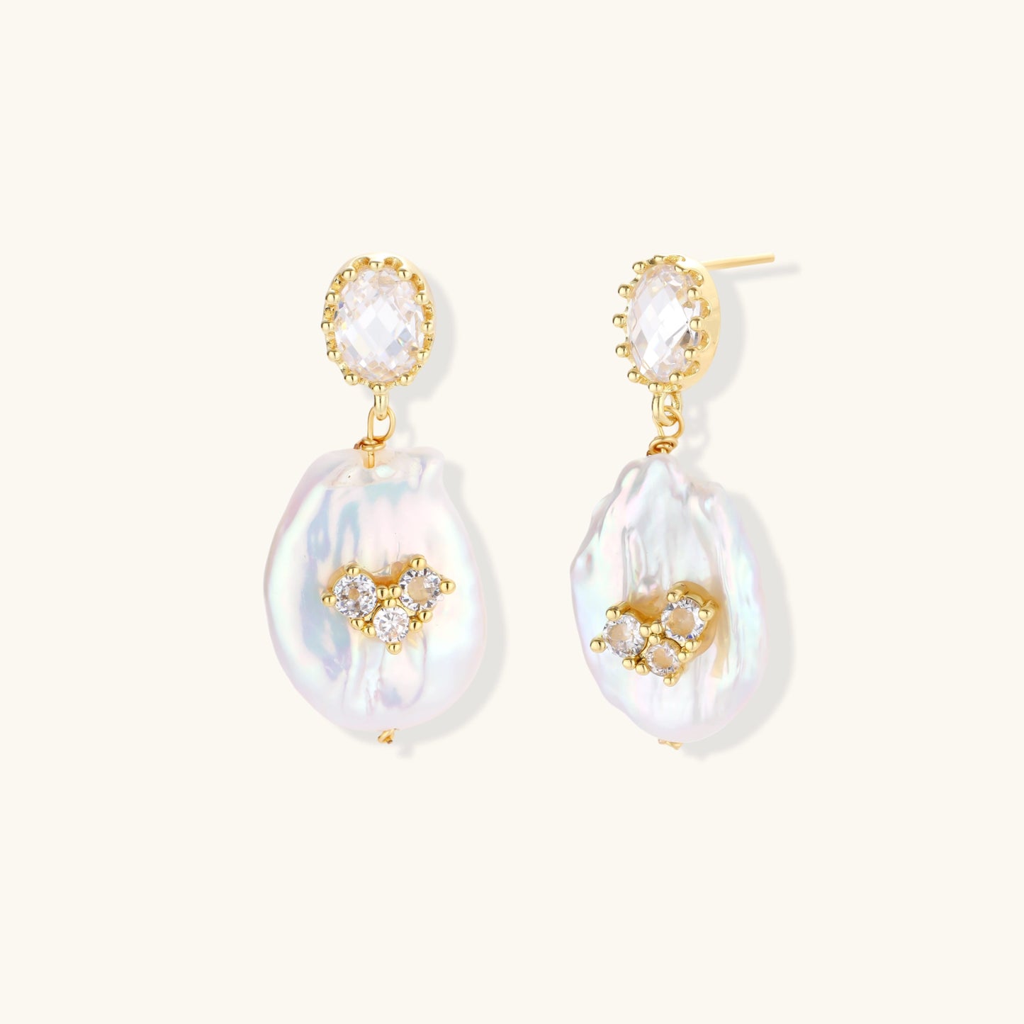 Iridescent Baroque Pearl & Crystal Drop Earrings