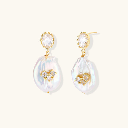 Iridescent Baroque Pearl & Crystal Drop Earrings