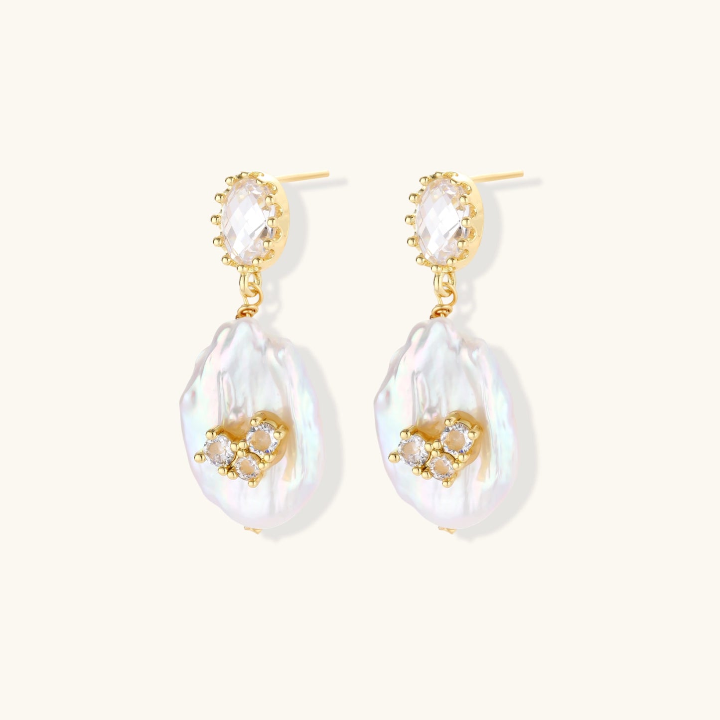 Iridescent Baroque Pearl & Crystal Drop Earrings