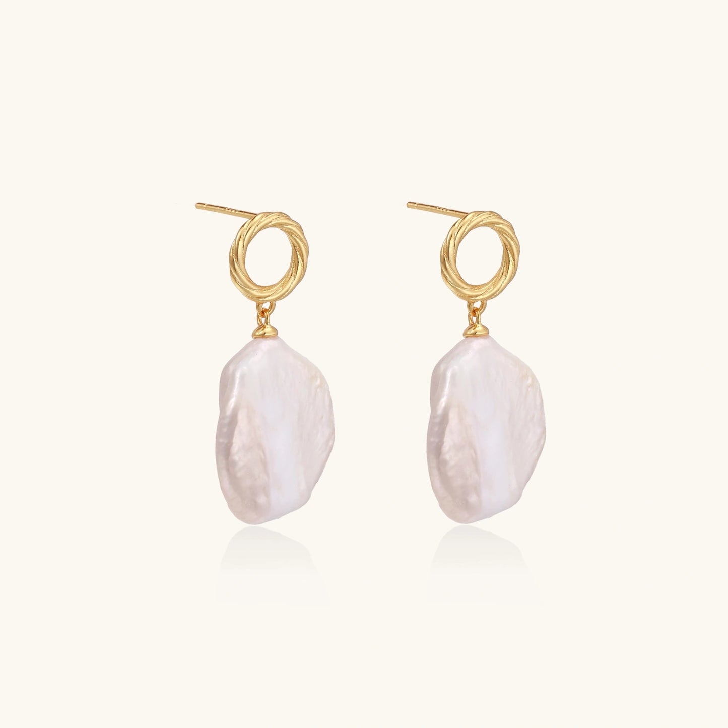 Flat Baroque Coin Pearl Drop Earrings, Gold Vermeil