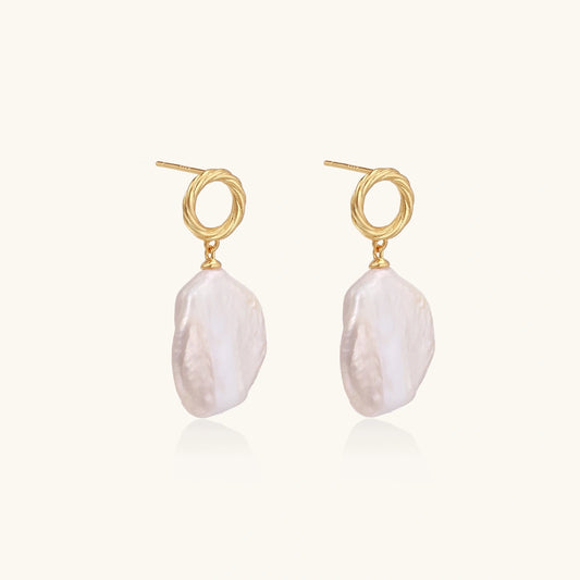 Flat Baroque Coin Pearl Drop Earrings, Gold Vermeil