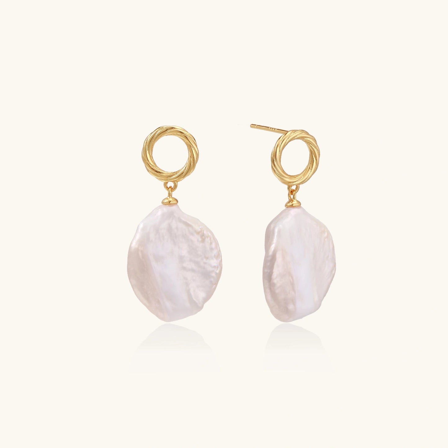 Flat Baroque Coin Pearl Drop Earrings, Gold Vermeil