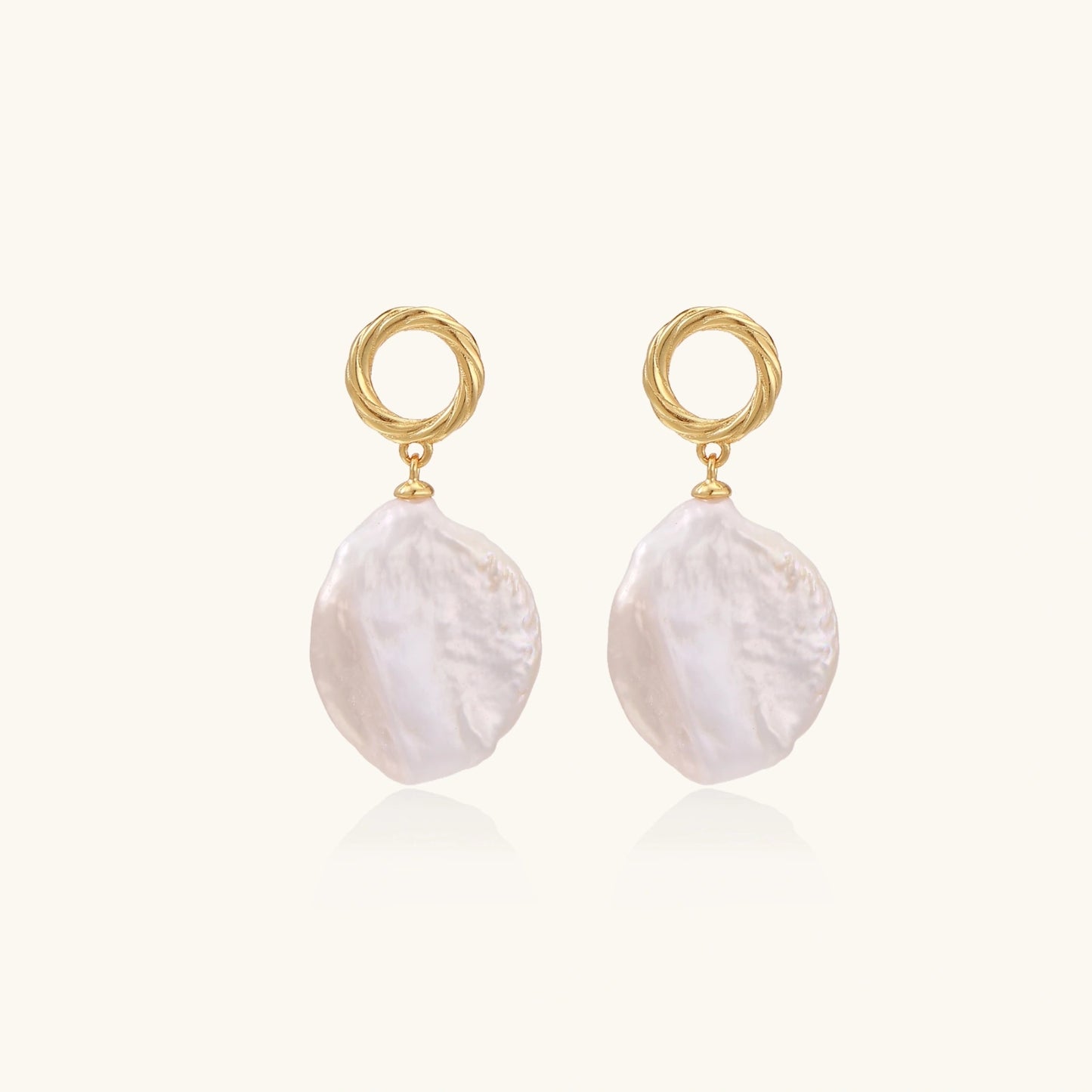Flat Baroque Coin Pearl Drop Earrings, Gold Vermeil