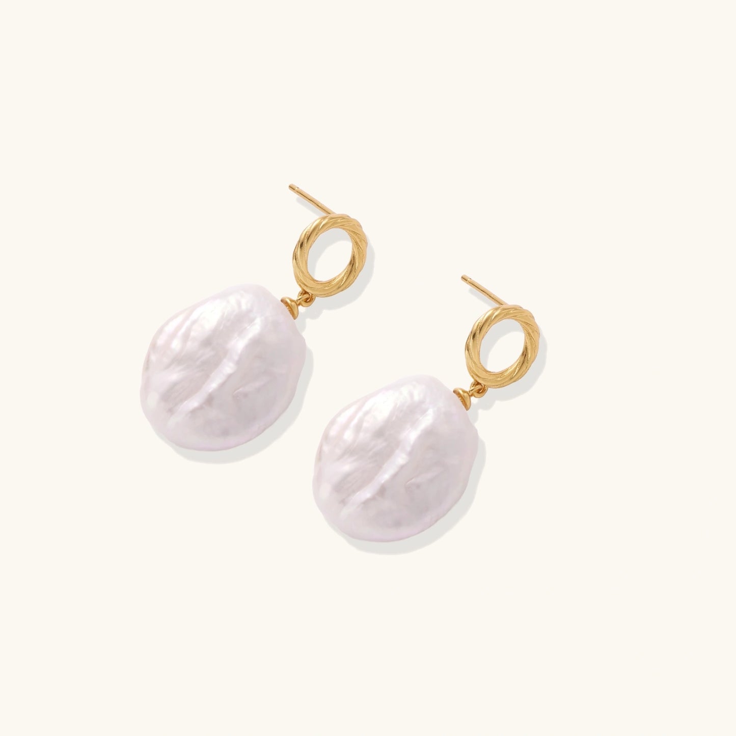 Flat Baroque Coin Pearl Drop Earrings, Gold Vermeil