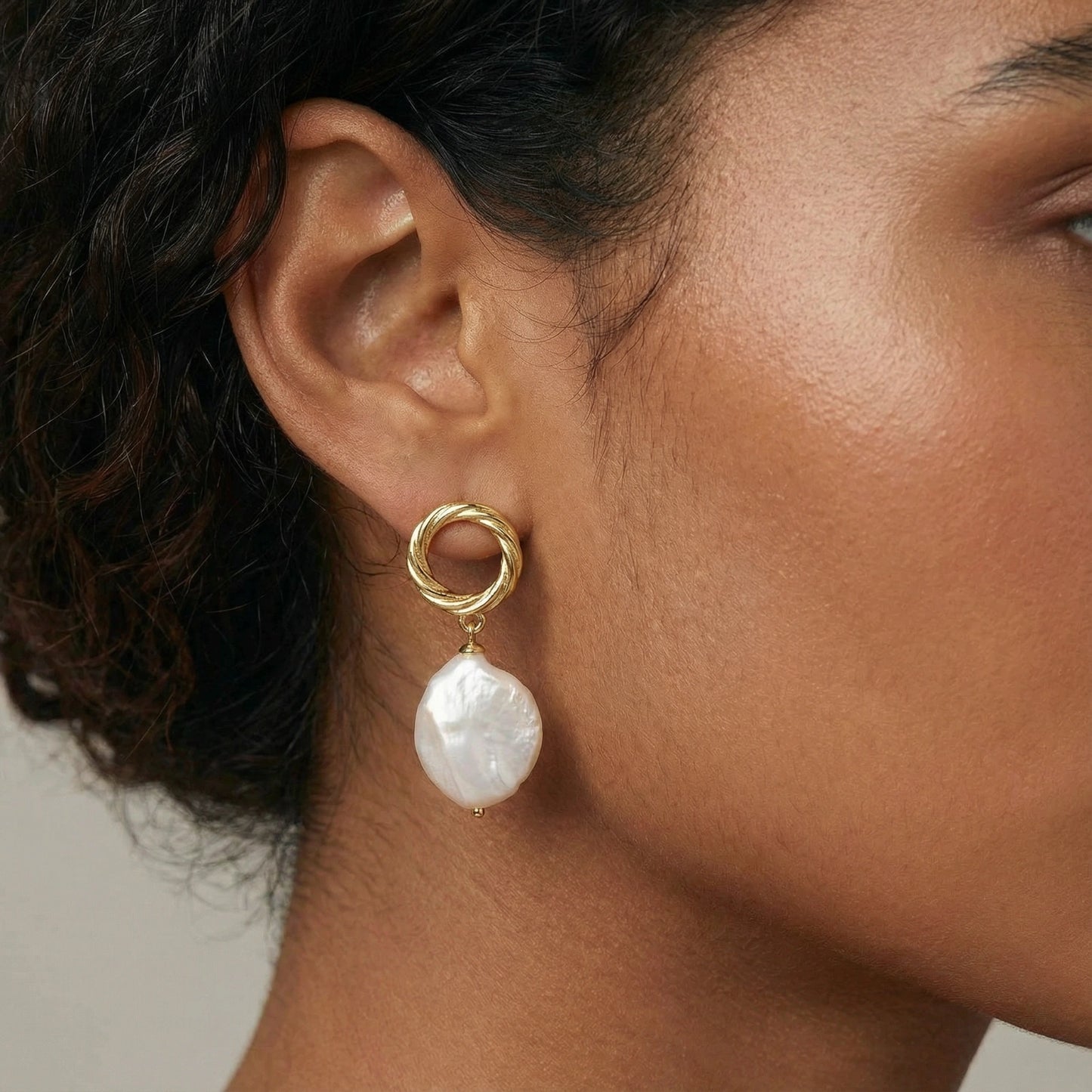 Flat Baroque Coin Pearl Drop Earrings, Gold Vermeil