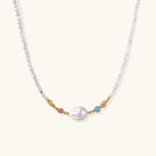 Baroque Pearl & Gemstone Bead Necklace, Gold Vermeil