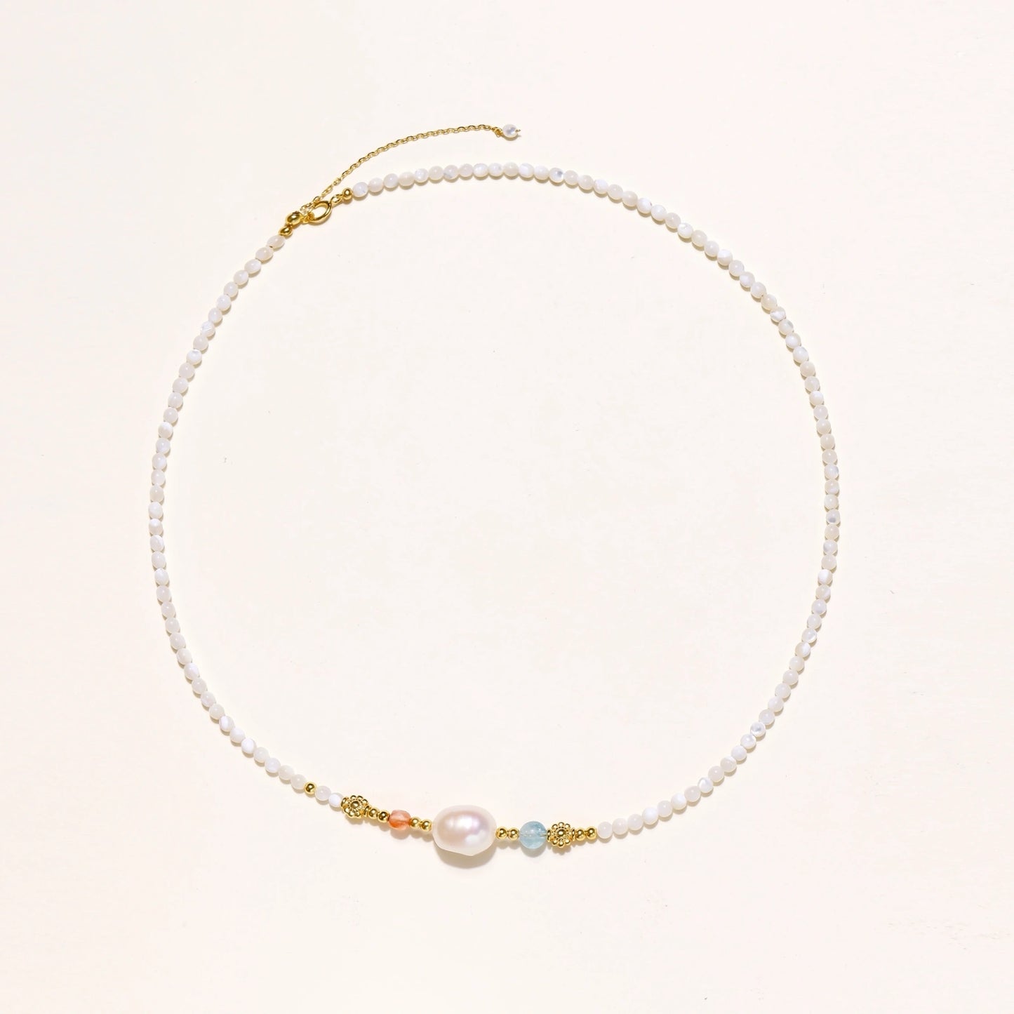 Baroque Pearl & Gemstone Bead Necklace, Gold Vermeil
