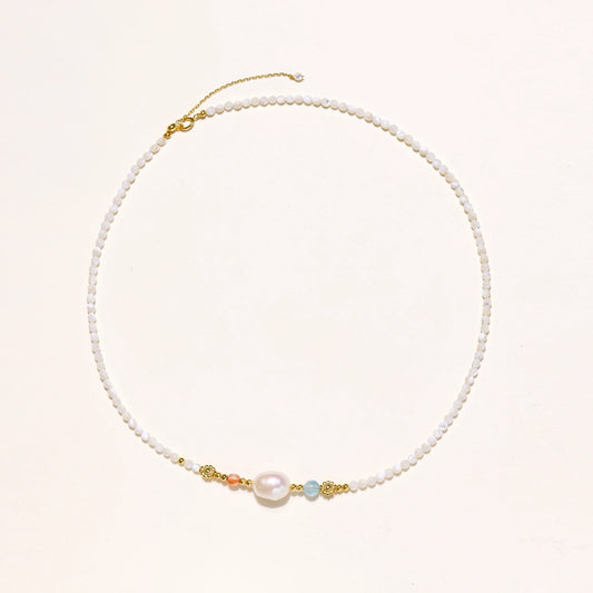 Baroque Pearl & Gemstone Bead Necklace, Gold Vermeil