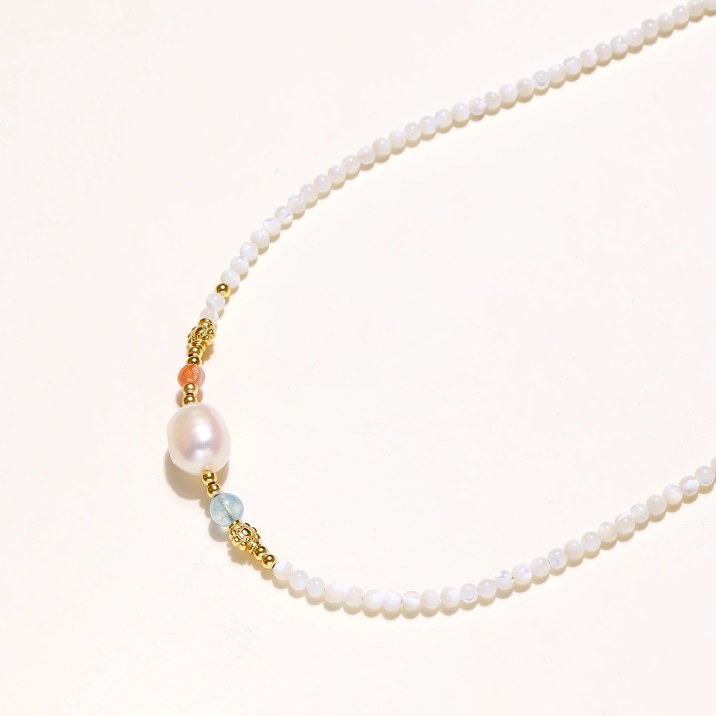 Baroque Pearl & Gemstone Bead Necklace, Gold Vermeil