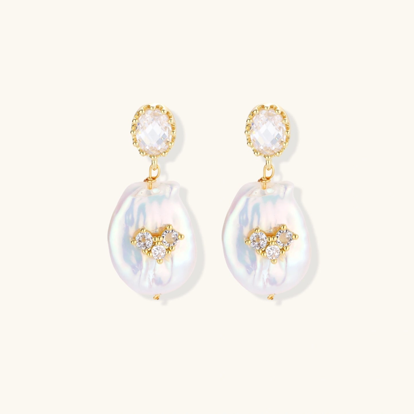Iridescent Baroque Pearl & Crystal Drop Earrings