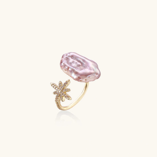 Pink Baroque Pearl & Star Open Ring, Adjustable