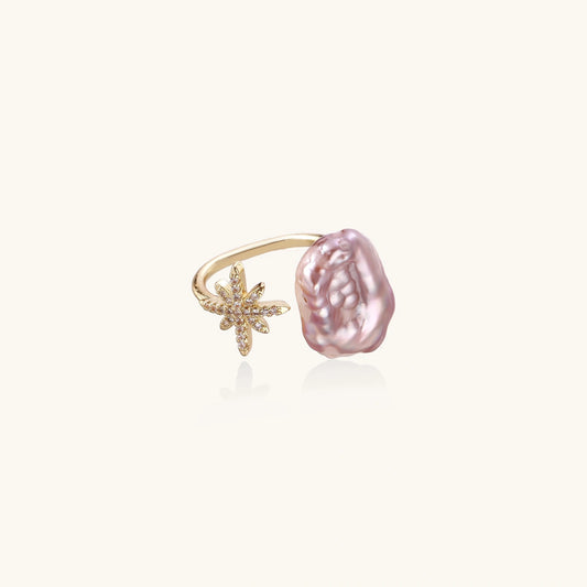Pink Baroque Pearl & Star Open Ring, Adjustable