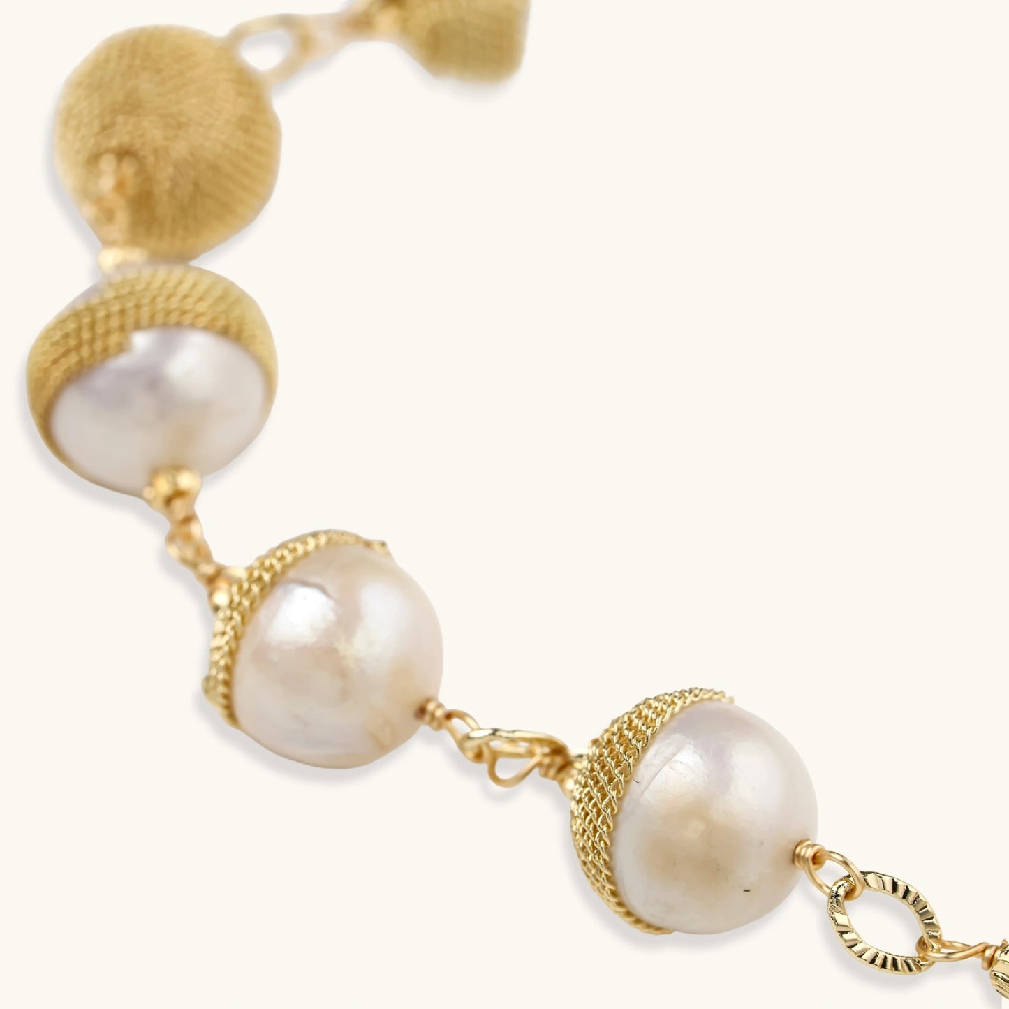 Baroque Pearl & Mesh Link Bracelet, Adjustable