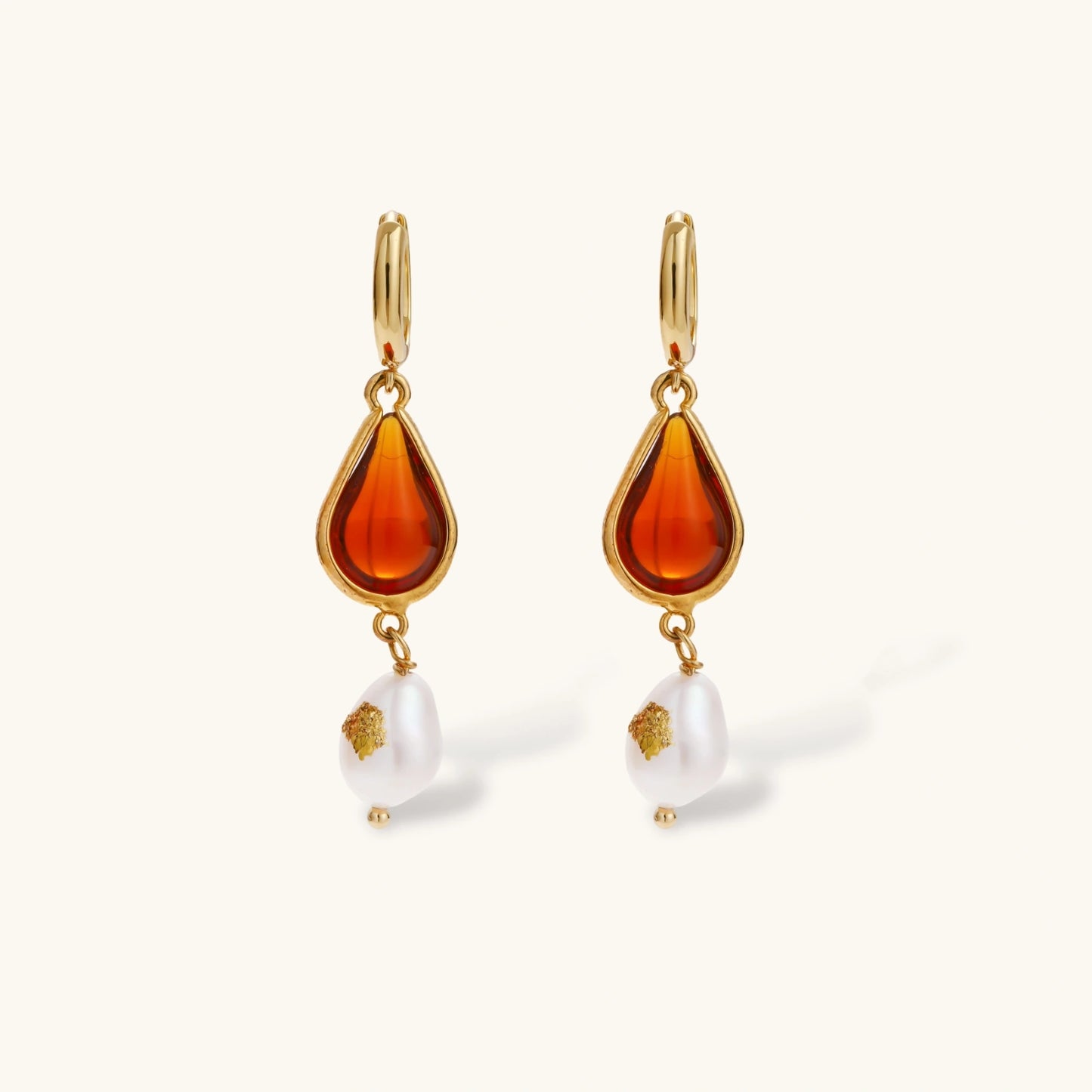 Amber Resin & Baroque Pearl Drop Earrings