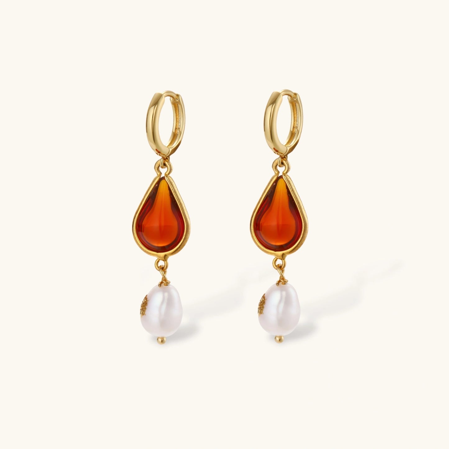 Amber Resin & Baroque Pearl Drop Earrings