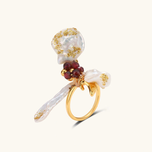 Baroque Pearl & Garnet Cluster Ring, Adjustable