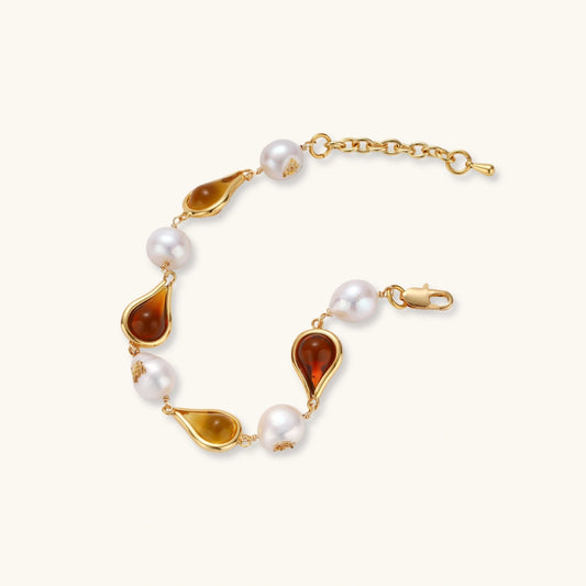 Amber Teardrop & Baroque Pearl Bracelet