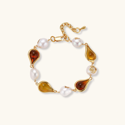Amber Teardrop & Baroque Pearl Bracelet