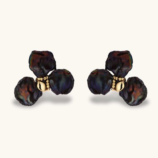 Dark Baroque Pearl Cluster Earrings